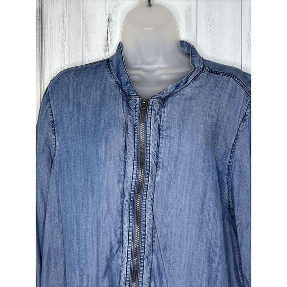 SUNDAY BLUE CHAMBRAY LYOCELL CINCH WAIST FULL ZIP LIGHTWEIGHT UTILITY JACKET XL - Picture 3 of 15